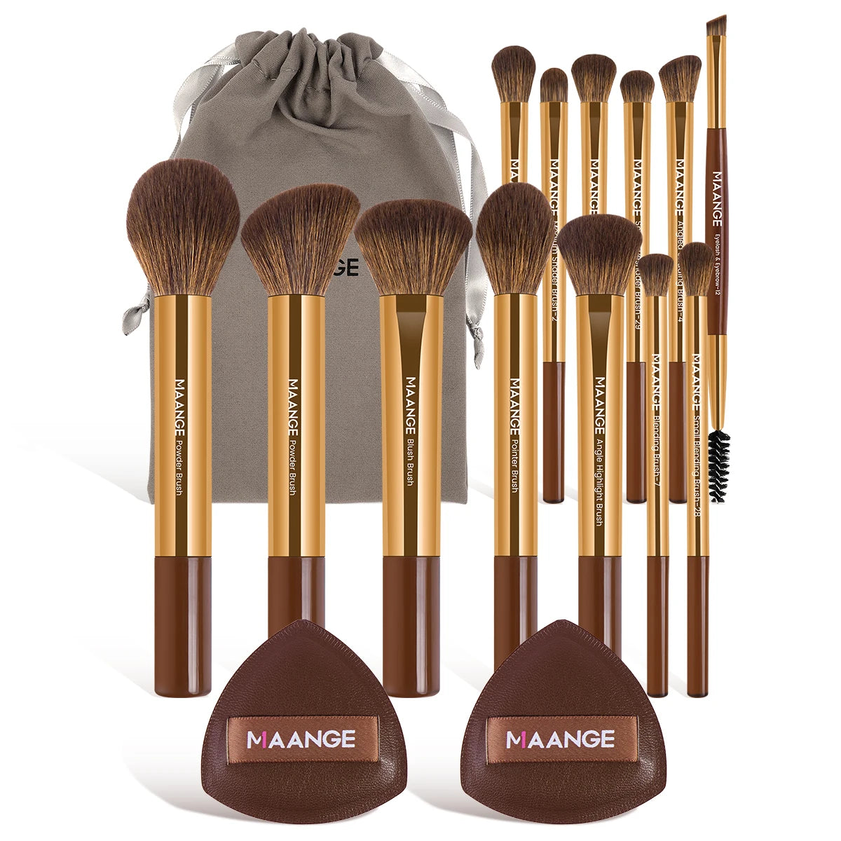 MAANGE 13pcs Makeup Brush Set with Powder Puffs & Storage Bag