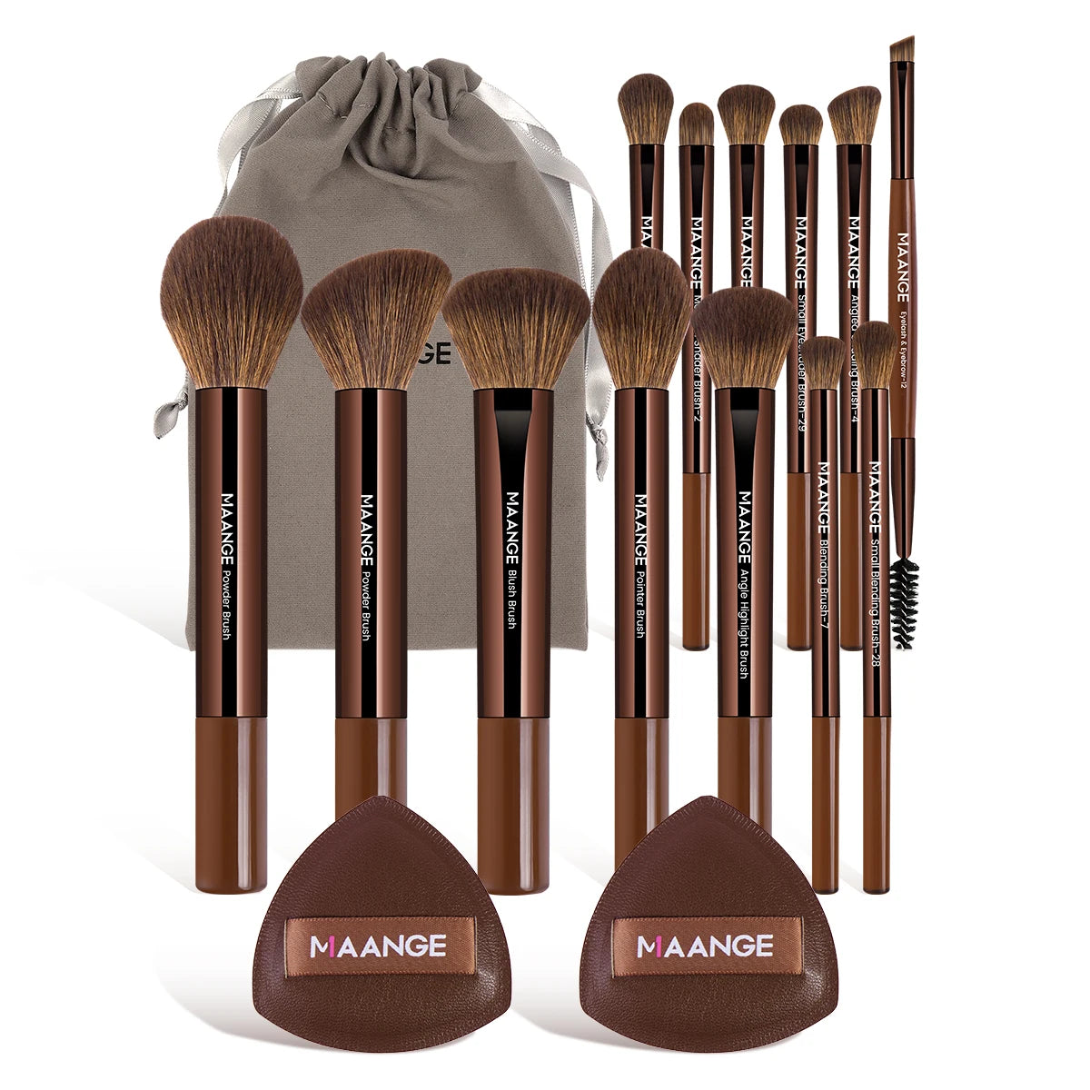 MAANGE 13pcs Makeup Brush Set with Powder Puffs & Storage Bag