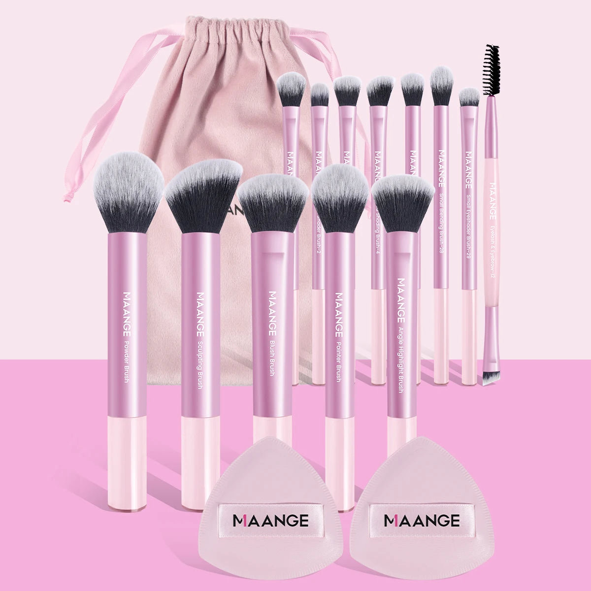 MAANGE 13pcs Makeup Brush Set with Powder Puffs & Storage Bag