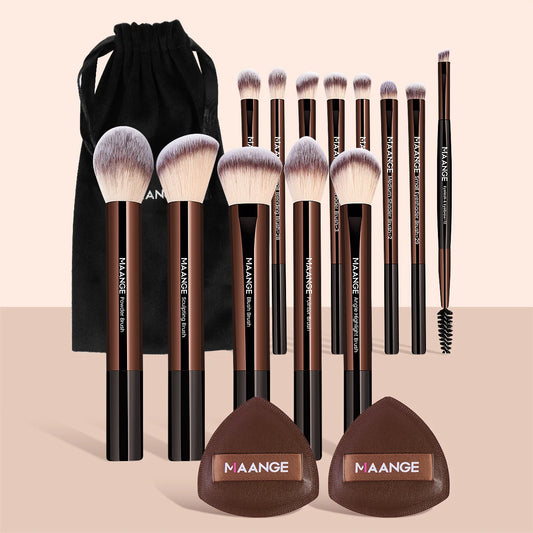 MAANGE 13pcs Makeup Brush Set with Powder Puffs & Storage Bag