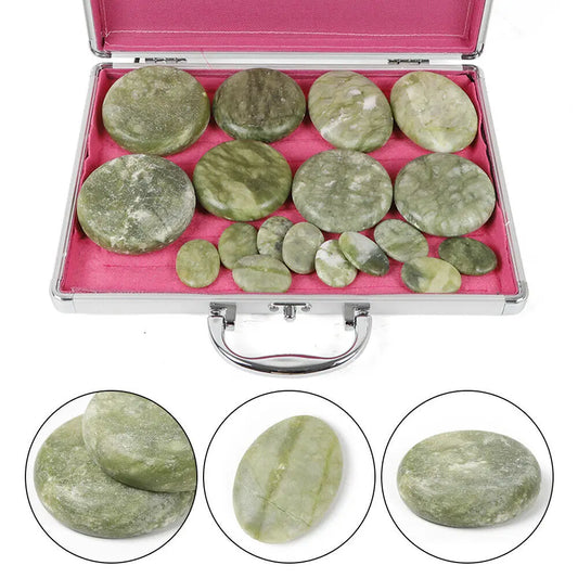 16-Piece Massage Stone Heater Box Set, 4 Sizes of Olivine Stones,